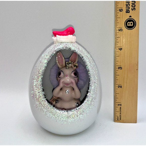 Vintage Ceramic Diorama Egg Pink Rhinestone Bunny Deb O. Original Designs OOAK - Picture 16 of 16